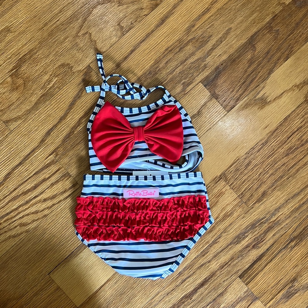 Ruffle Butts Navy Stripe Bow Bikini